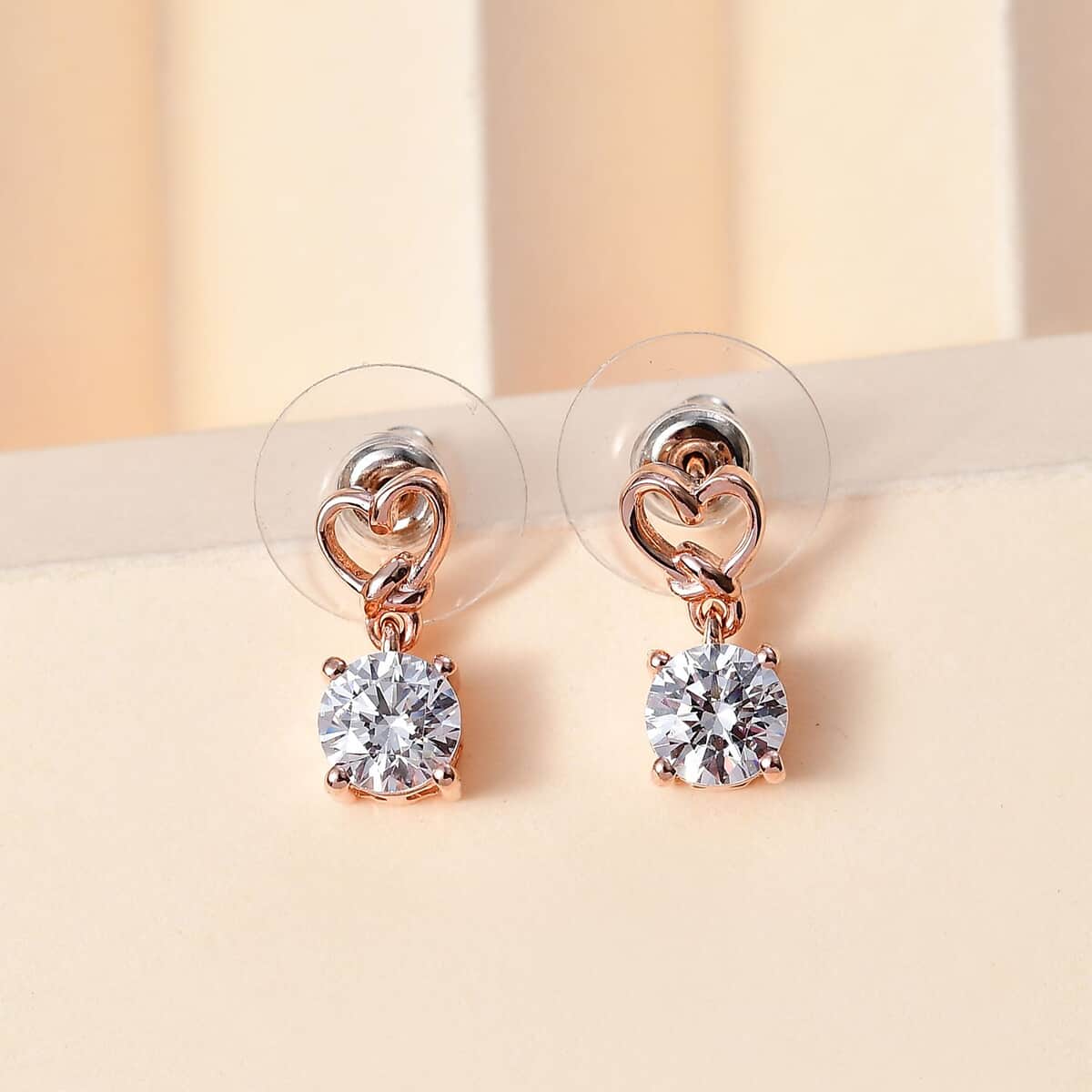 LUSTRO STELLA Made with Finest CZ Solitaire Stud Earrings in Vermeil Rose Gold Over Sterling Silver 3.30 ctw image number 1