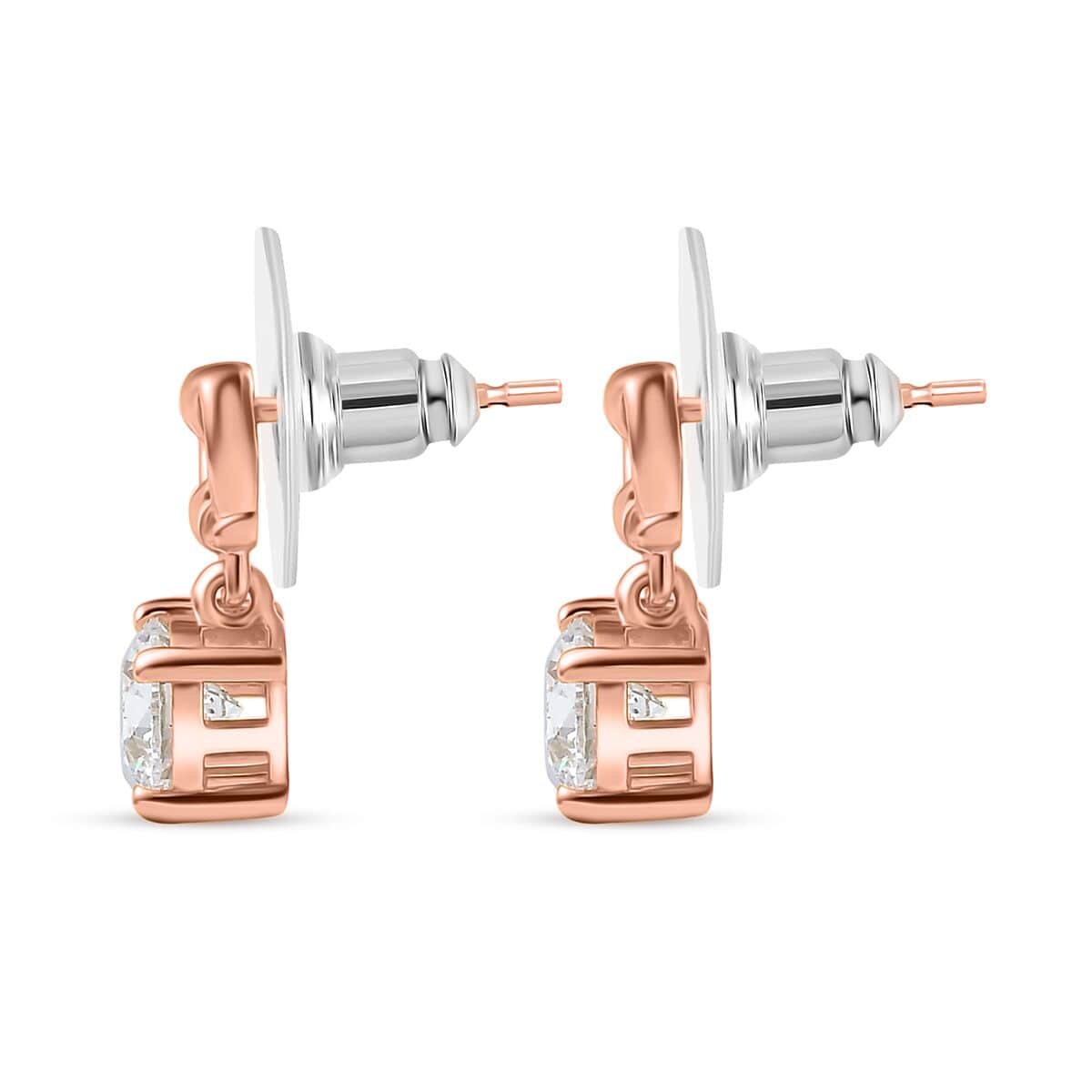 LUSTRO STELLA Made with Finest CZ Solitaire Stud Earrings in Vermeil Rose Gold Over Sterling Silver 3.30 ctw image number 3