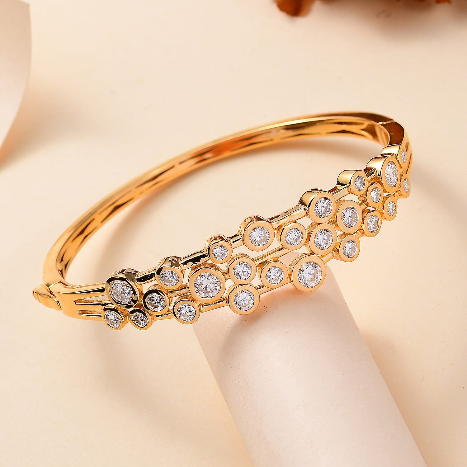 Moissanite 5.15 ctw Bangle Bracelet in Vermeil Yellow Gold Over Sterling Silver (7.25 In)