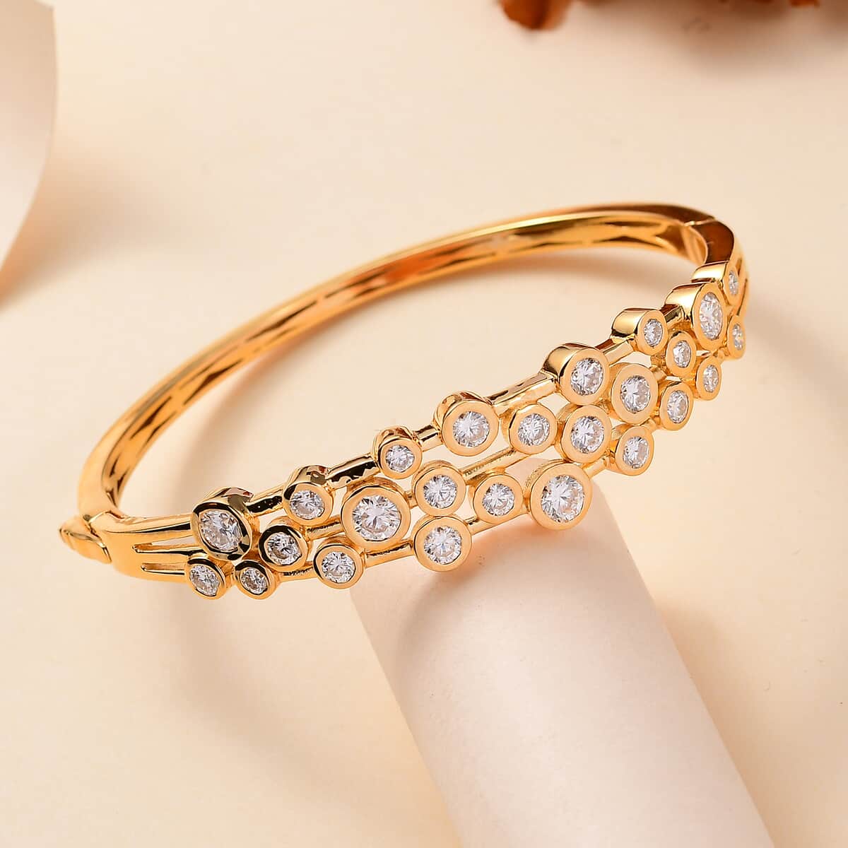 Moissanite 5.15 ctw Bangle Bracelet in Vermeil Yellow Gold Over Sterling Silver (7.25 In) image number 1