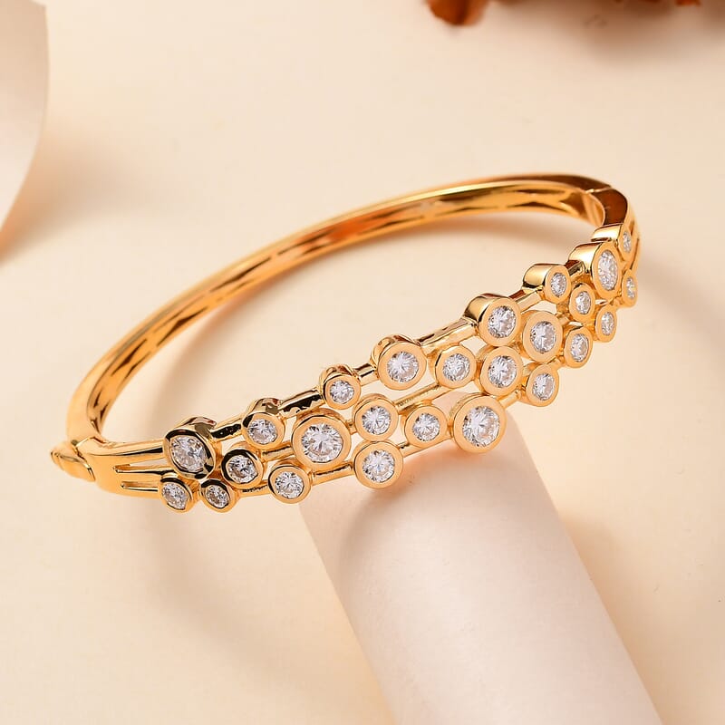 Moissanite 5.15 ctw Bangle Bracelet in Vermeil Yellow Gold Over Sterling Silver (7.25 In)