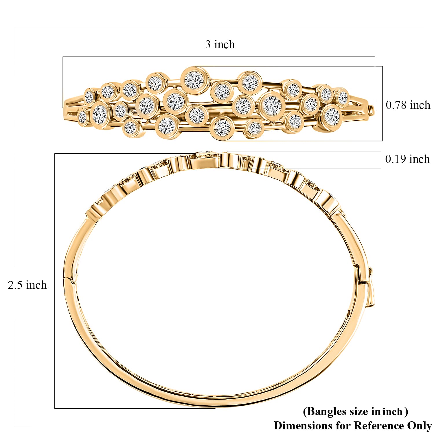 Moissanite 5.15 ctw Bangle Bracelet in Vermeil Yellow Gold Over Sterling Silver (7.25 In)