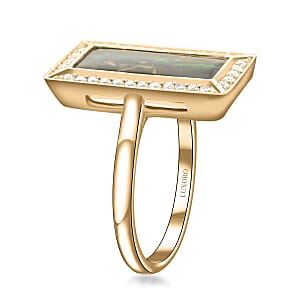 Certified & Appraised Luxoro 10K Yellow Gold AAA Canadian Ammolite and G-H I2 Diamond Ring (Size 10.0) 4.25 Grams 0.27 ctw