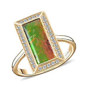 Certified & Appraised Luxoro 10K Yellow Gold AAA Canadian Ammolite, Diamond (G-H, I2) (0.27 cts) Ring (Size 11.0) (4.25 g) 0.27 ctw