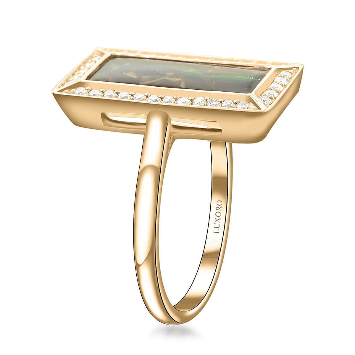 Certified & Appraised Luxoro 10K Yellow Gold AAA Canadian Ammolite, Diamond (G-H, I2) (0.27 cts) Ring (Size 11.0) (4.25 g) 0.27 ctw image number 3