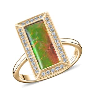 Certified & Appraised Luxoro 10K Yellow Gold AAA Canadian Ammolite, Diamond (G-H, I2) (0.27 cts) Ring (Size 5.0) (4.25 g) 0.27 ctw