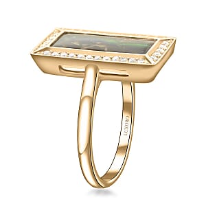 Certified & Appraised Luxoro 10K Yellow Gold AAA Canadian Ammolite and G-H I2 Diamond Ring (Size 9.0) 4.25 Grams 0.27 ctw