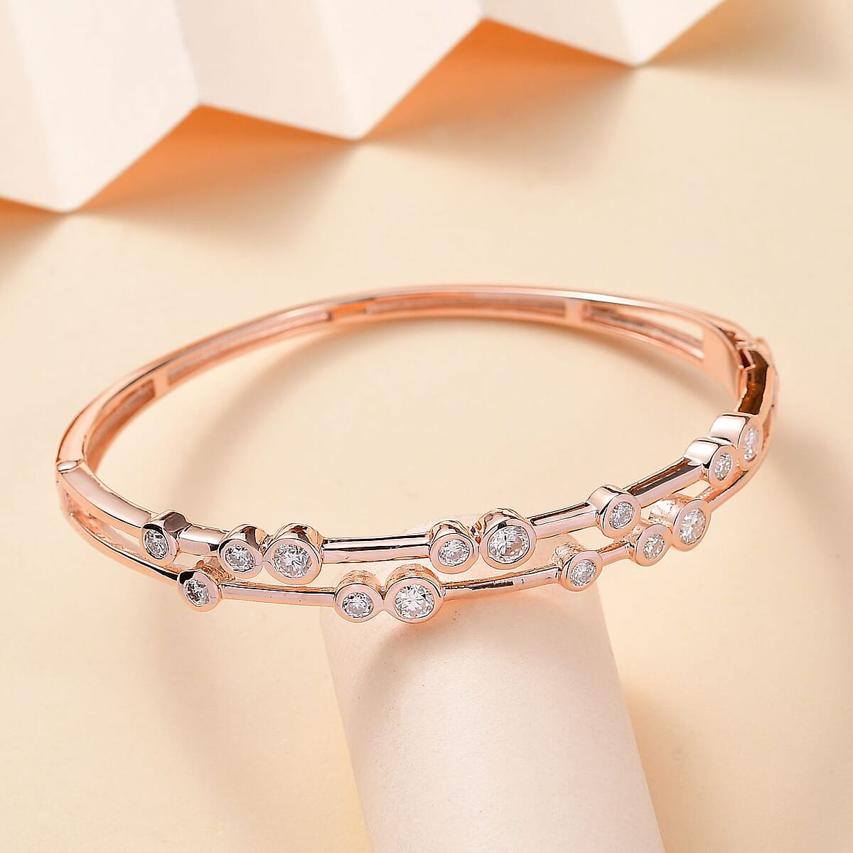 Moissanite 2.15 ctw Bangle Bracelet in Vermeil Rose Gold Over Sterling Silver (7.25 In) image number 1