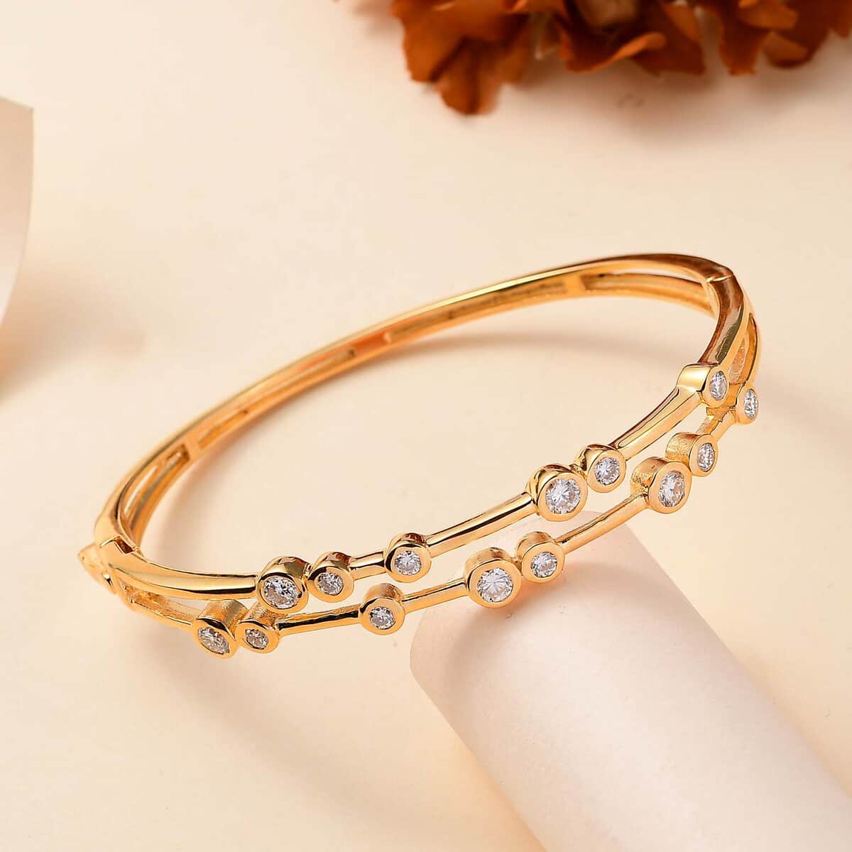 Moissanite 2.15 ctw Bangle Bracelet in Vermeil YG Over Sterling Silver (7.25 in) image number 1