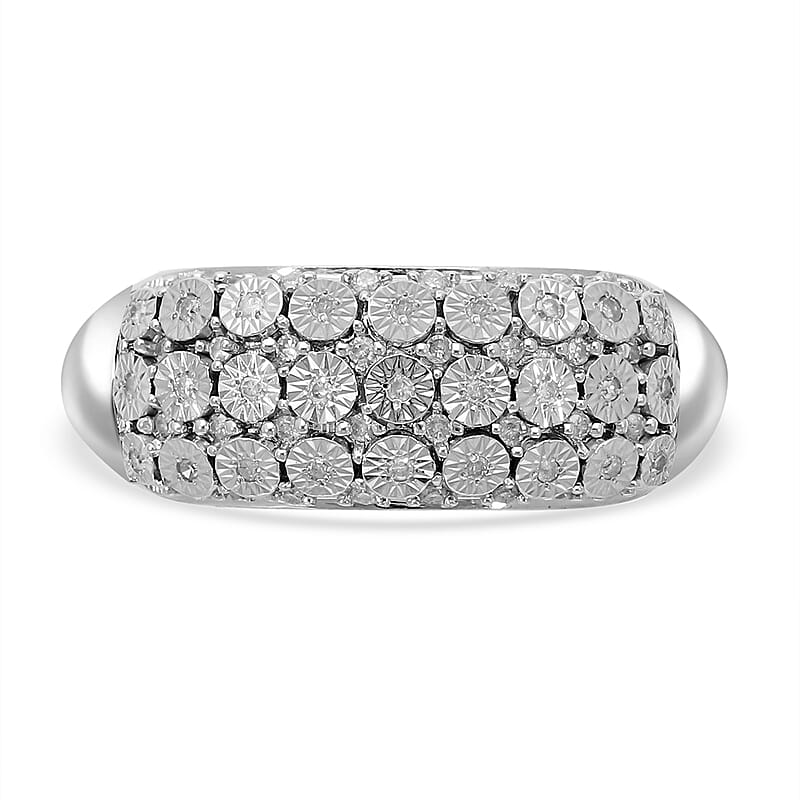 Diamond Ring in Platinum Over Sterling Silver (Size 7) 0.25 ctw