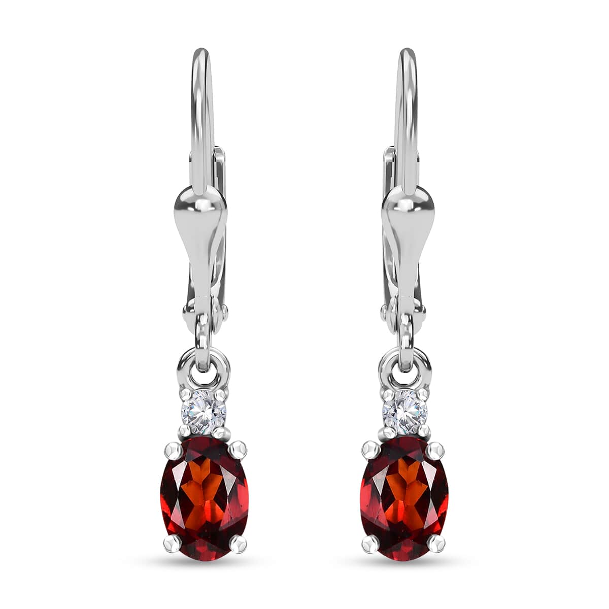 Mozambique Garnet and White Topaz Lever Back Earrings in Platinum Over Sterling Silver 1.65 ctw image number 0