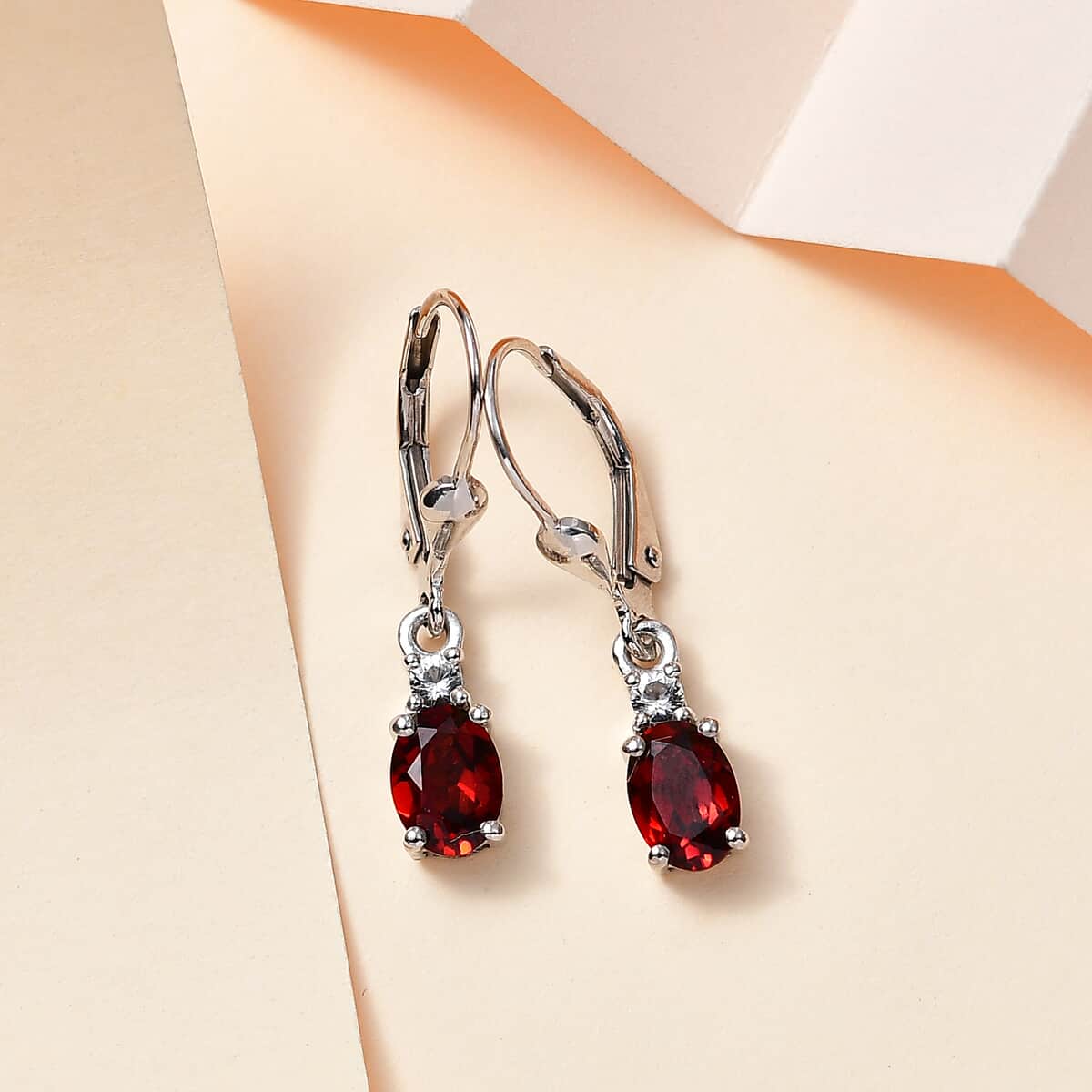 Mozambique Garnet and White Topaz Lever Back Earrings in Platinum Over Sterling Silver 1.65 ctw image number 1