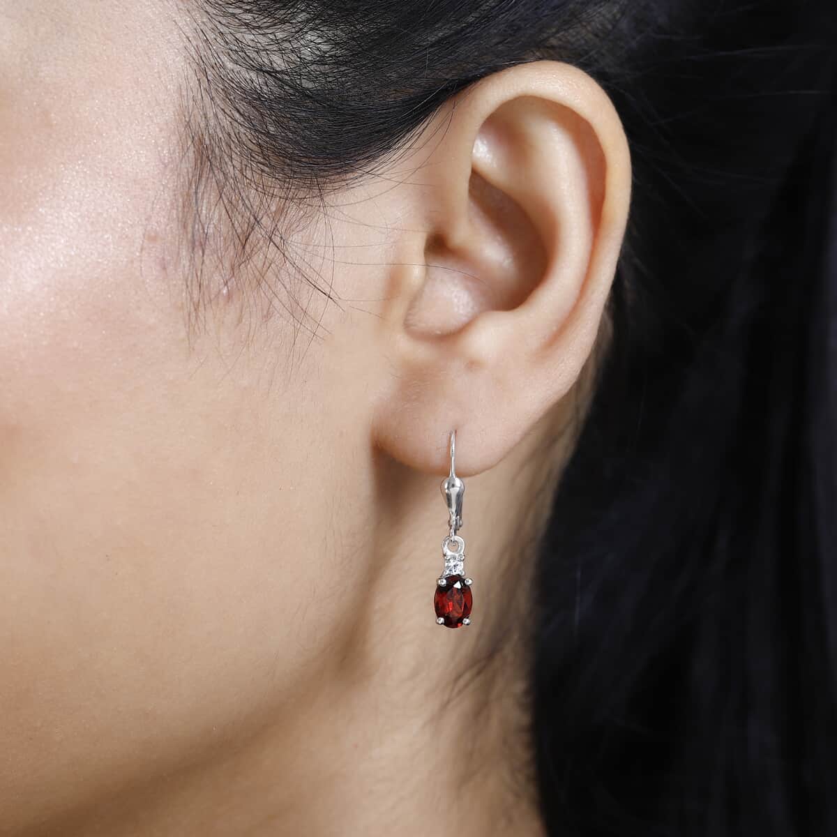 Mozambique Garnet and White Topaz Lever Back Earrings in Platinum Over Sterling Silver 1.65 ctw image number 2