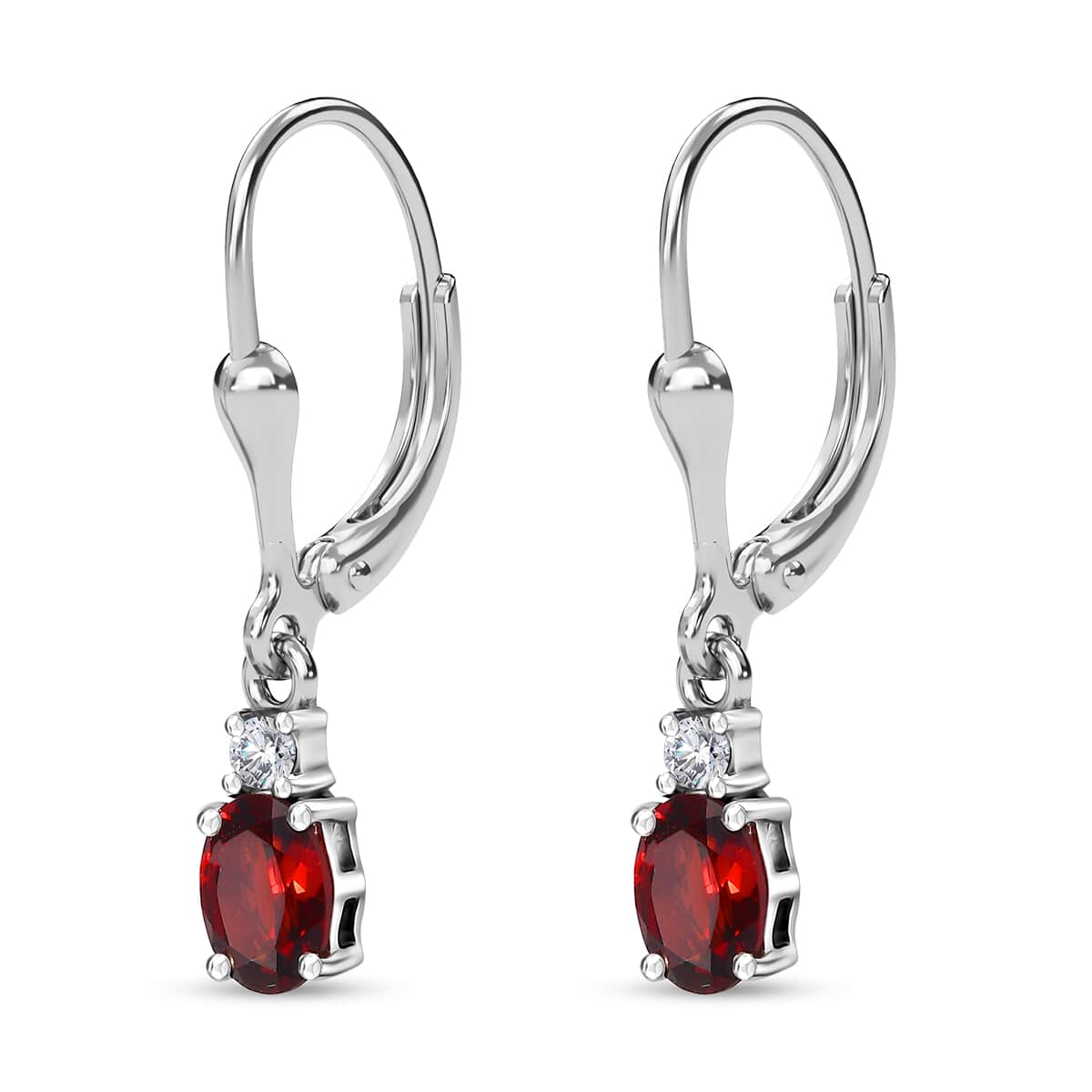 Mozambique Garnet and White Topaz Lever Back Earrings in Platinum Over Sterling Silver 1.65 ctw image number 3