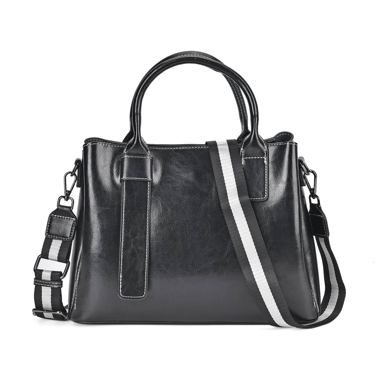 Black Genuine Leather Crossbody Bag with Handle Drop and Long Shoulder Strap image number 0