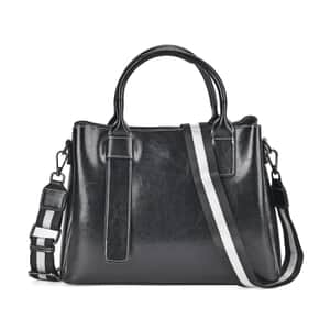 Black Genuine Leather Crossbody Bag with Handle Drop and Long Shoulder Strap