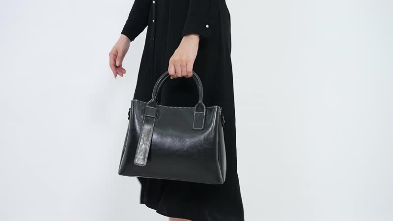 Black Genuine Leather Crossbody Bag (12.2"x9"x4.7") with Handle Drop and Long Shoulder Strap