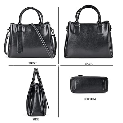 Black Genuine Leather Crossbody Bag with Handle Drop and Long Shoulder Strap