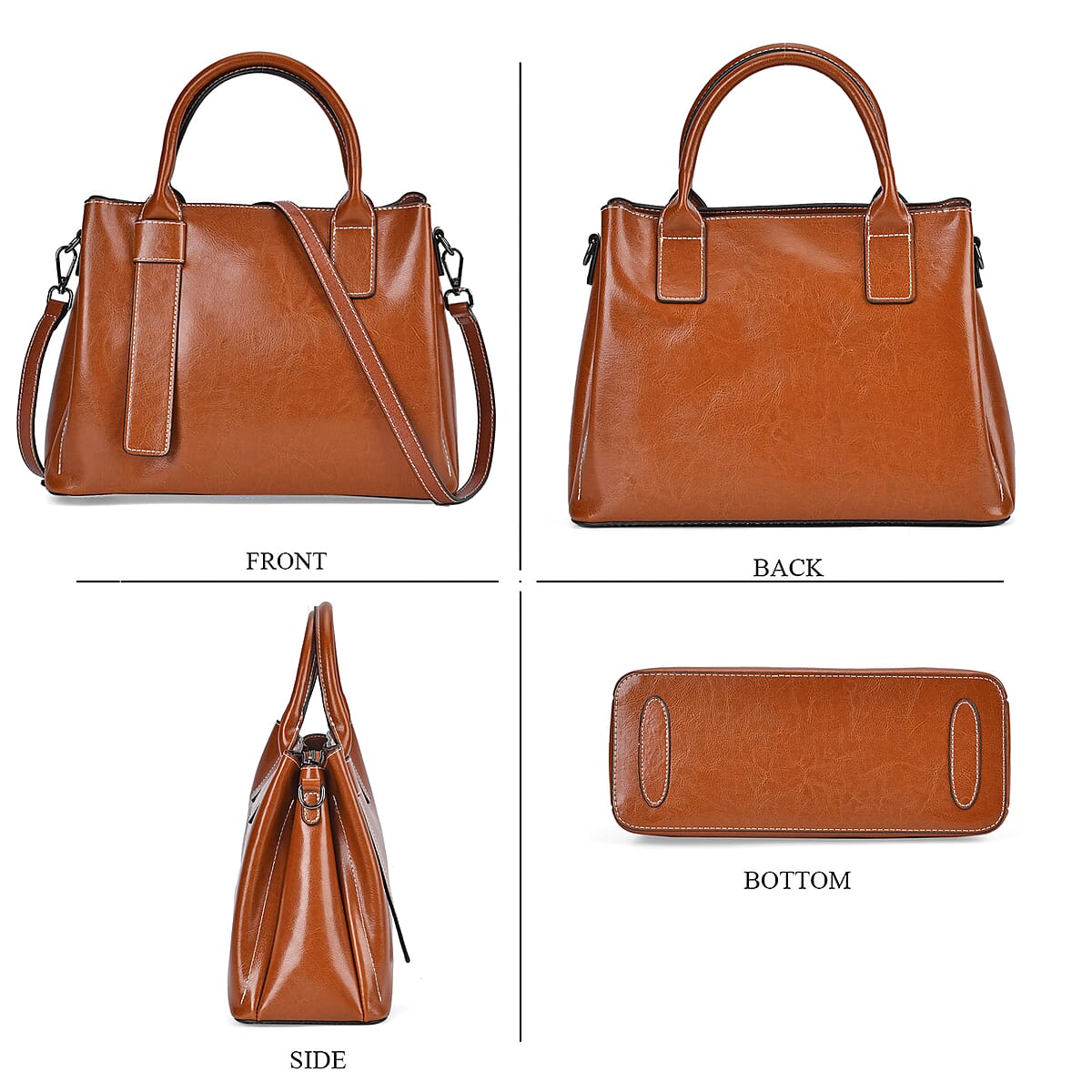 Tan Genuine Leather Crossbody Bag with Handle Drop and Long Shoulder Strap image number 3