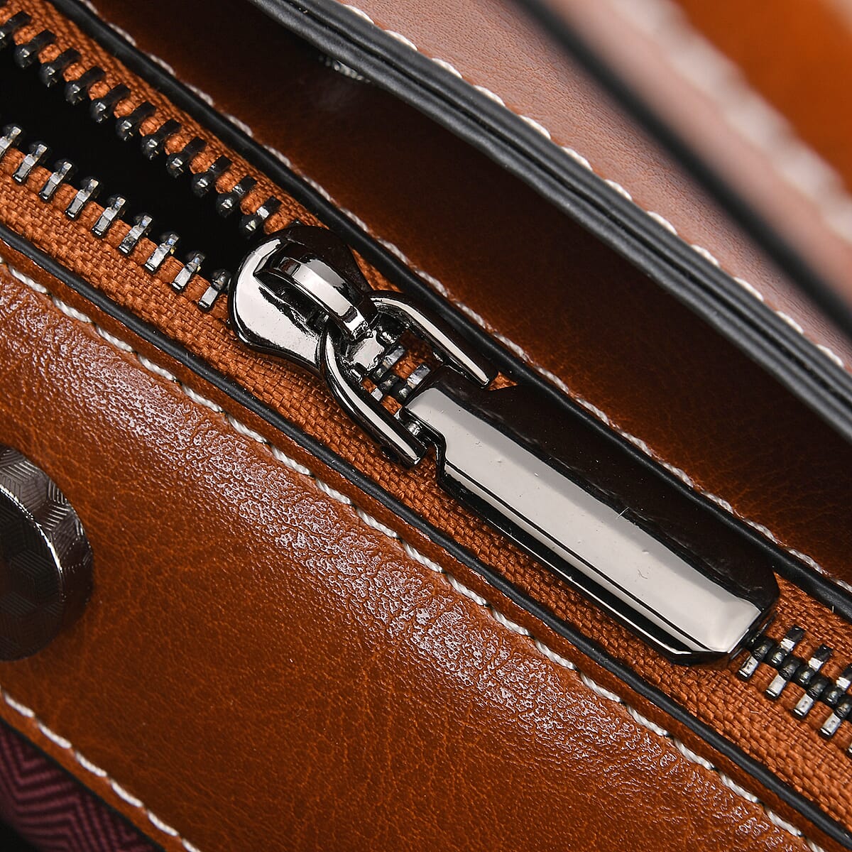 Tan Genuine Leather Crossbody Bag with Handle Drop and Long Shoulder Strap image number 5