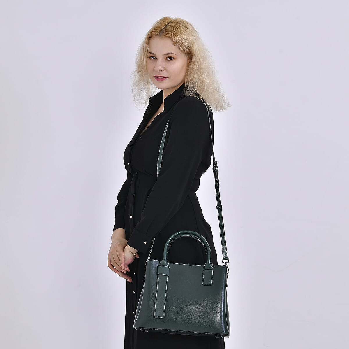 Green Genuine Leather Crossbody Bag with Handle Drop and Long Shoulder Strap image number 1