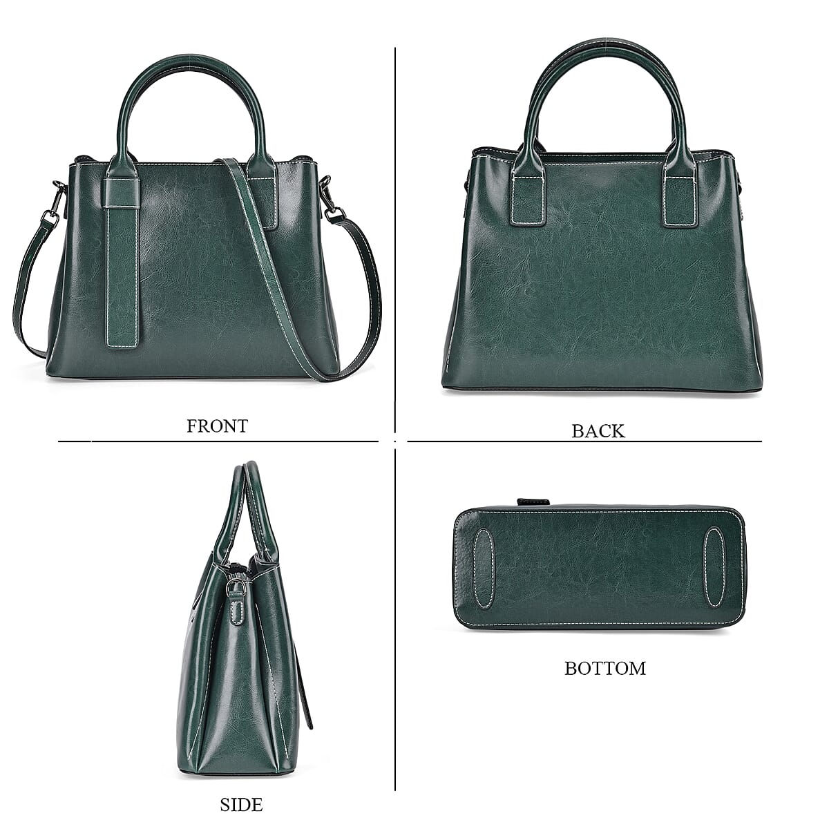 Green Genuine Leather Crossbody Bag with Handle Drop and Long Shoulder Strap image number 3