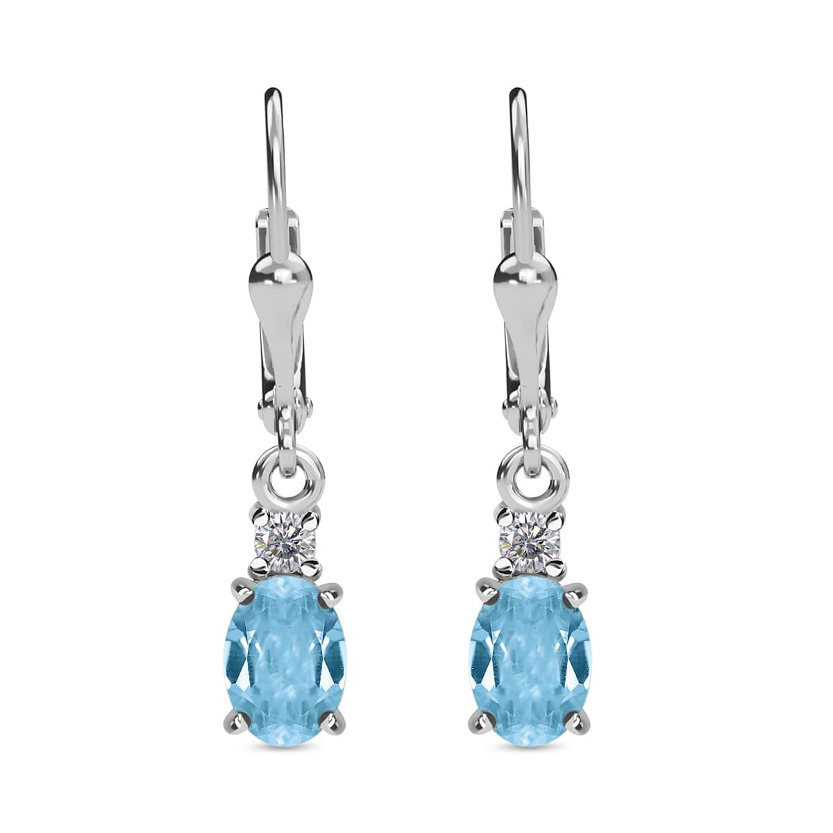 Sky Blue Topaz and White Topaz Lever Back Earrings in Platinum Over Sterling Silver 1.85 ctw image number 0