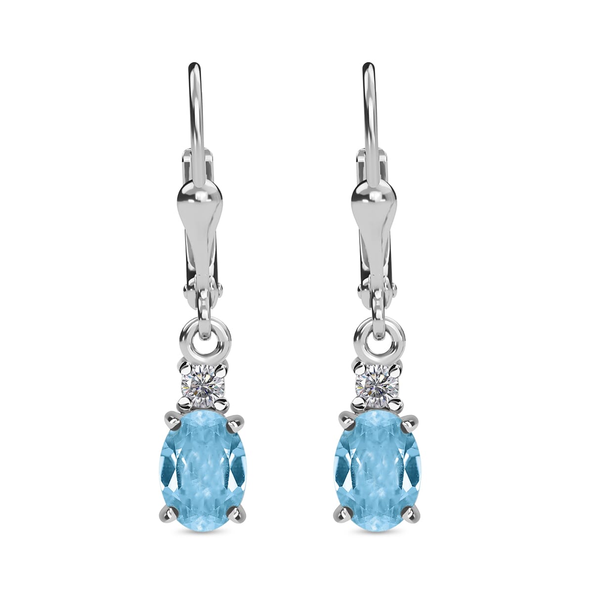 Sterling Silver Light Sky Blue Topaz and Diamond Accented Lever Back Earrings Sterling Silver Light Sky Blue Topaz and Diamond Accented Lever Back Earrings