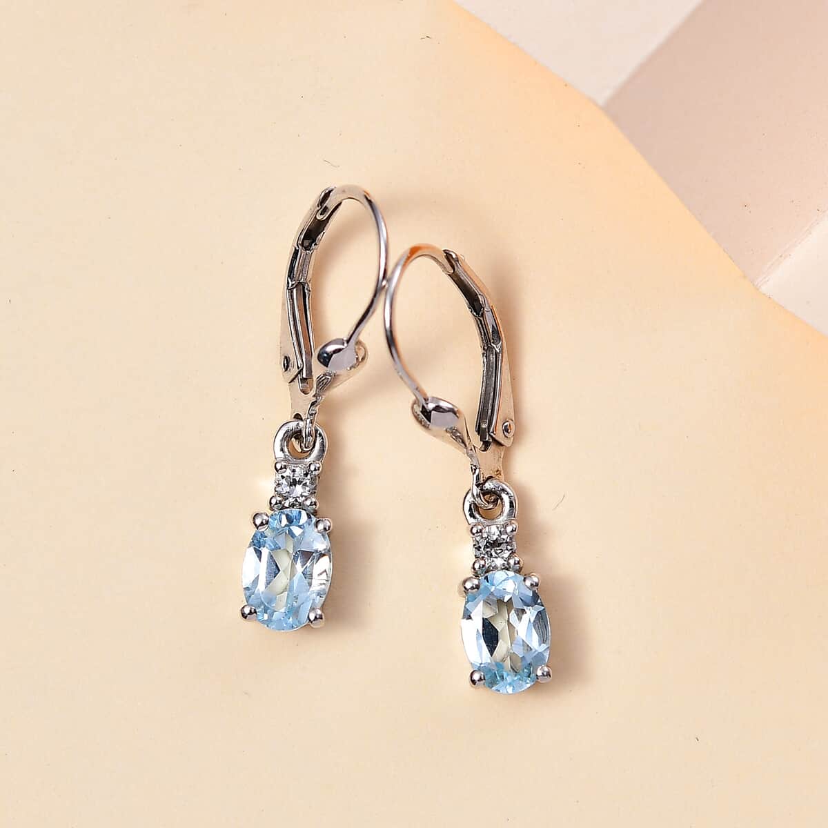 Sky Blue Topaz and White Topaz Lever Back Earrings in Platinum Over Sterling Silver 1.85 ctw image number 1