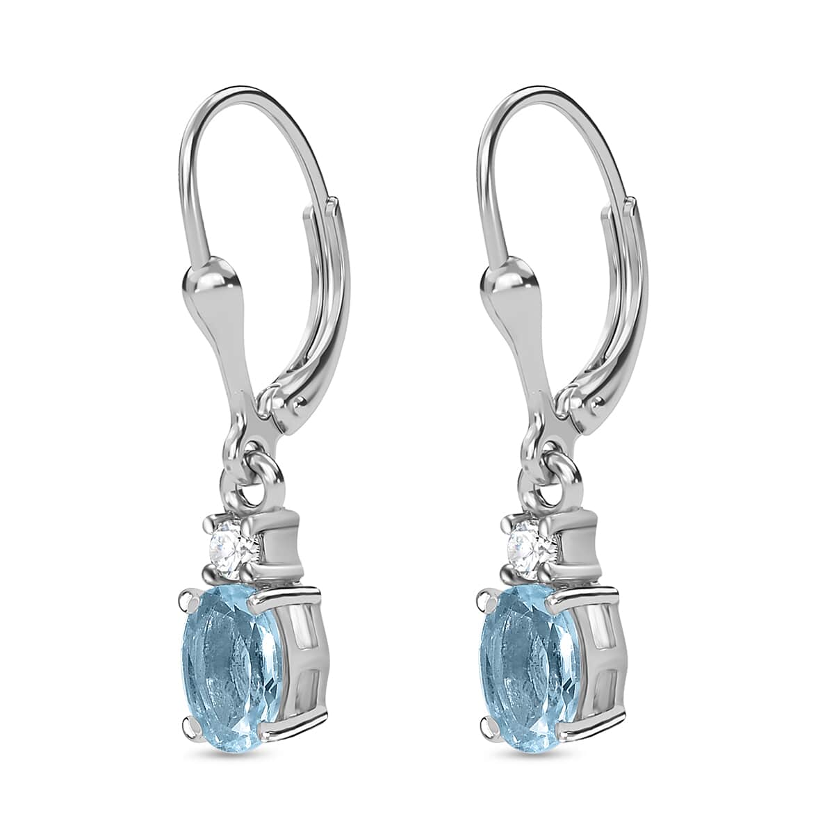 Sky Blue Topaz and White Topaz Lever Back Earrings in Platinum Over Sterling Silver 1.85 ctw image number 3