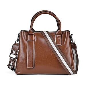 Brown Genuine Leather Crossbody Bag with Handle Drop and Long Shoulder Strap