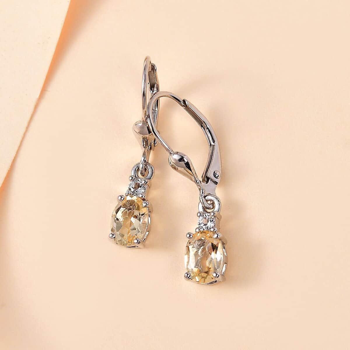 Brazilian Citrine and White Topaz Earrings in Platinum Over Sterling Silver 1.50 ctw image number 1