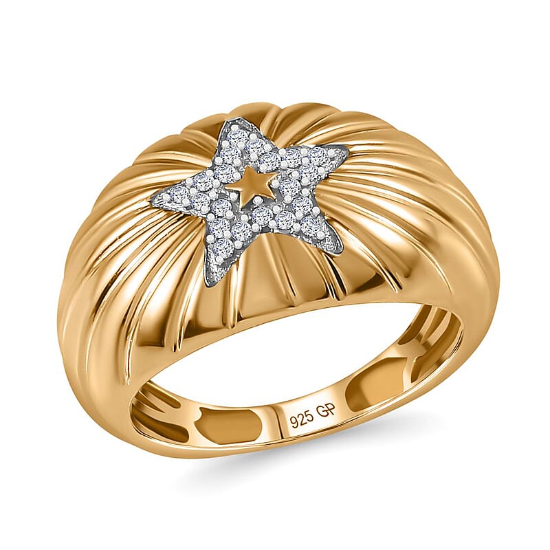Kanchanaburi Blue Sapphire and Diamond 0.15 ctw Ring in Vermeil Yellow Gold Over Sterling Silver (Size 9.0)