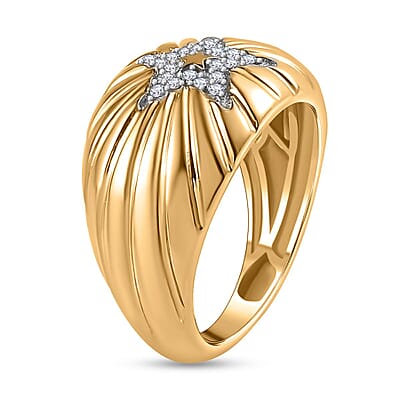Kanchanaburi Blue Sapphire and Diamond 0.15 ctw Ring in Vermeil Yellow Gold Over Sterling Silver (Size 9.0)