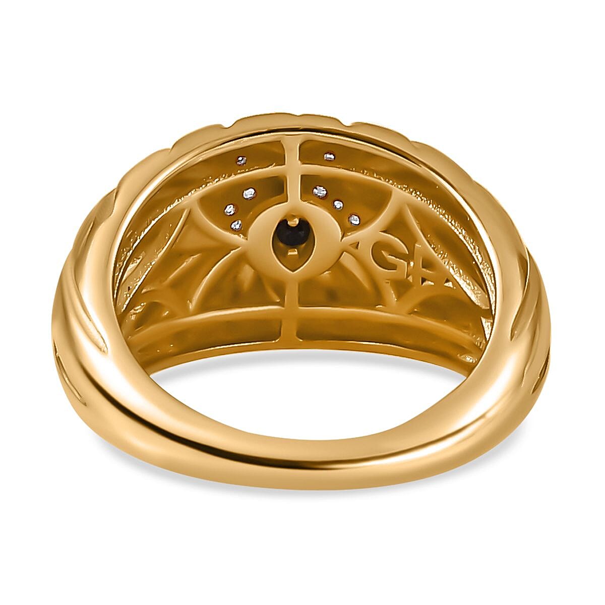 Kanchanaburi Blue Sapphire and Diamond 0.15 ctw Ring in Vermeil Yellow Gold Over Sterling Silver (Size 9.0)