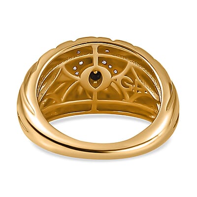 Kanchanaburi Blue Sapphire and Diamond 0.15 ctw Ring in Vermeil Yellow Gold Over Sterling Silver (Size 9.0)