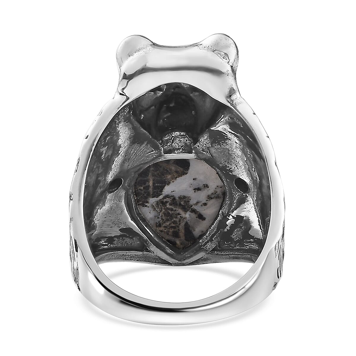 Artisan Crafted White Buffalo and Sleeping Beauty Turquoise Bear Head Men's Ring in Sterling Silver (Size 10.0) 8.60 ctw