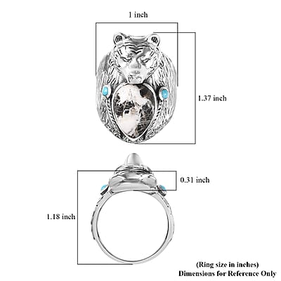 Artisan Crafted White Buffalo and Sleeping Beauty Turquoise Bear Head Men's Ring in Sterling Silver (Size 10.0) 8.60 ctw