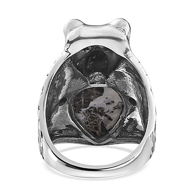Artisan Crafted White Buffalo and Sleeping Beauty Turquoise Bear Head Men's Ring in Sterling Silver (Size 11.0) 8.60 ctw