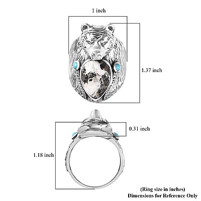 Artisan Crafted White Buffalo and Sleeping Beauty Turquoise Bear Head Men's Ring in Sterling Silver (Size 11.0) 8.60 ctw