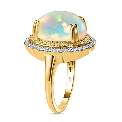 Luxoro 14K Yellow Gold AAA Ethiopian Welo Opal, Natural Yellow and White Diamond I3 Ring (Size 10.0) 6.85 Grams 7.85 ctw