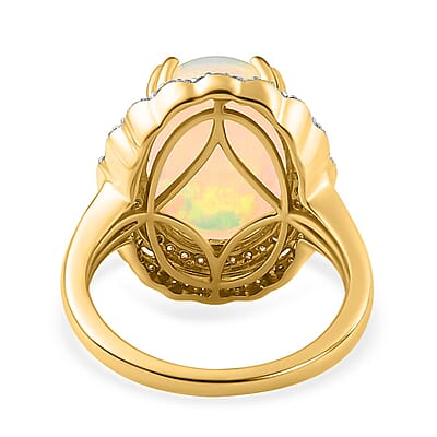 Luxoro 14K Yellow Gold AAA Ethiopian Welo Opal, Natural Yellow and White Diamond I3 Ring (Size 10.0) 6.85 Grams 7.85 ctw