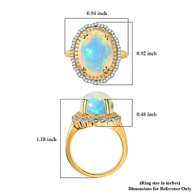Luxoro 14K Yellow Gold AAA Ethiopian Welo Opal, Natural Yellow and White Diamond I3 Ring (Size 10.0) 6.85 Grams 7.85 ctw