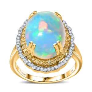 Luxoro 14K Yellow Gold AAA Ethiopian Welo Opal, Natural Yellow and White Diamond I3 Ring (Size 10.0) 6.85 Grams 7.30 ctw (Del.