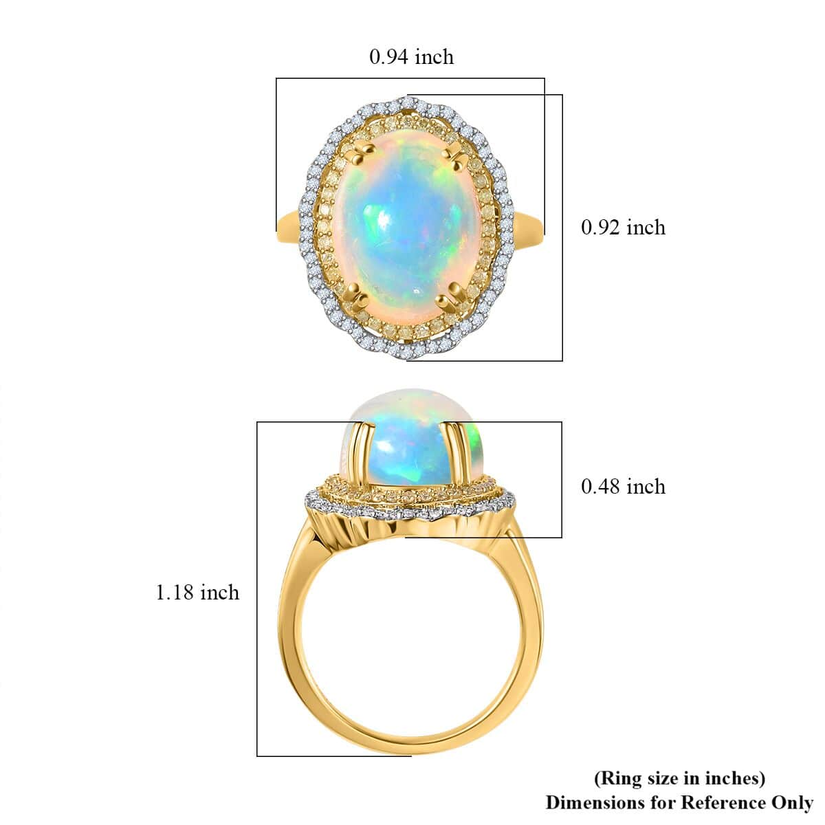 Luxoro 14K Yellow Gold AAA Ethiopian Welo Opal, Natural Yellow and White Diamond I3 Ring (Size 7.0) 6.85 Grams 7.85 ctw image number 6