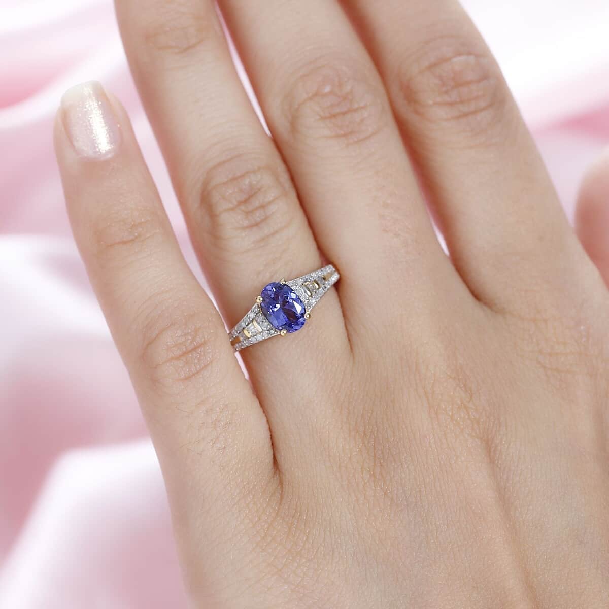 AAA Tanzanite and Diamond Bridge Ring in Vermeil Yellow Gold Over Sterling Silver (Size 6.0) 1.30 ctw image number 2