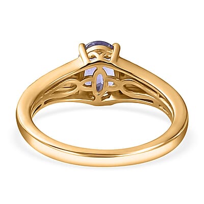 AAA Tanzanite and Diamond Bridge Ring in Vermeil Yellow Gold Over Sterling Silver (Size 6.0) 1.30 ctw