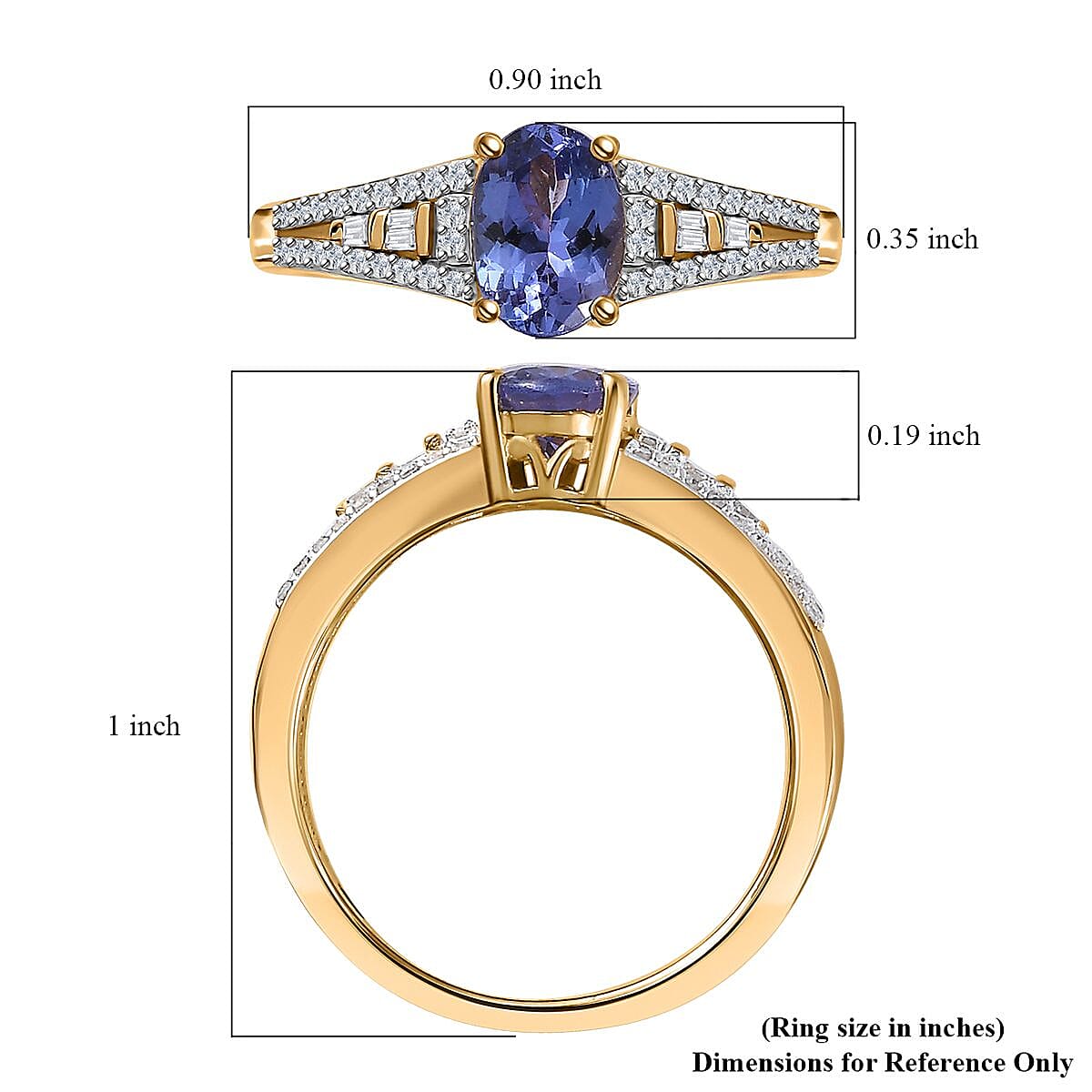 AAA Tanzanite and Diamond Bridge Ring in Vermeil Yellow Gold Over Sterling Silver (Size 6.0) 1.30 ctw