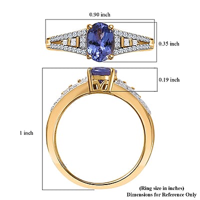 AAA Tanzanite and Diamond Bridge Ring in Vermeil Yellow Gold Over Sterling Silver (Size 6.0) 1.30 ctw