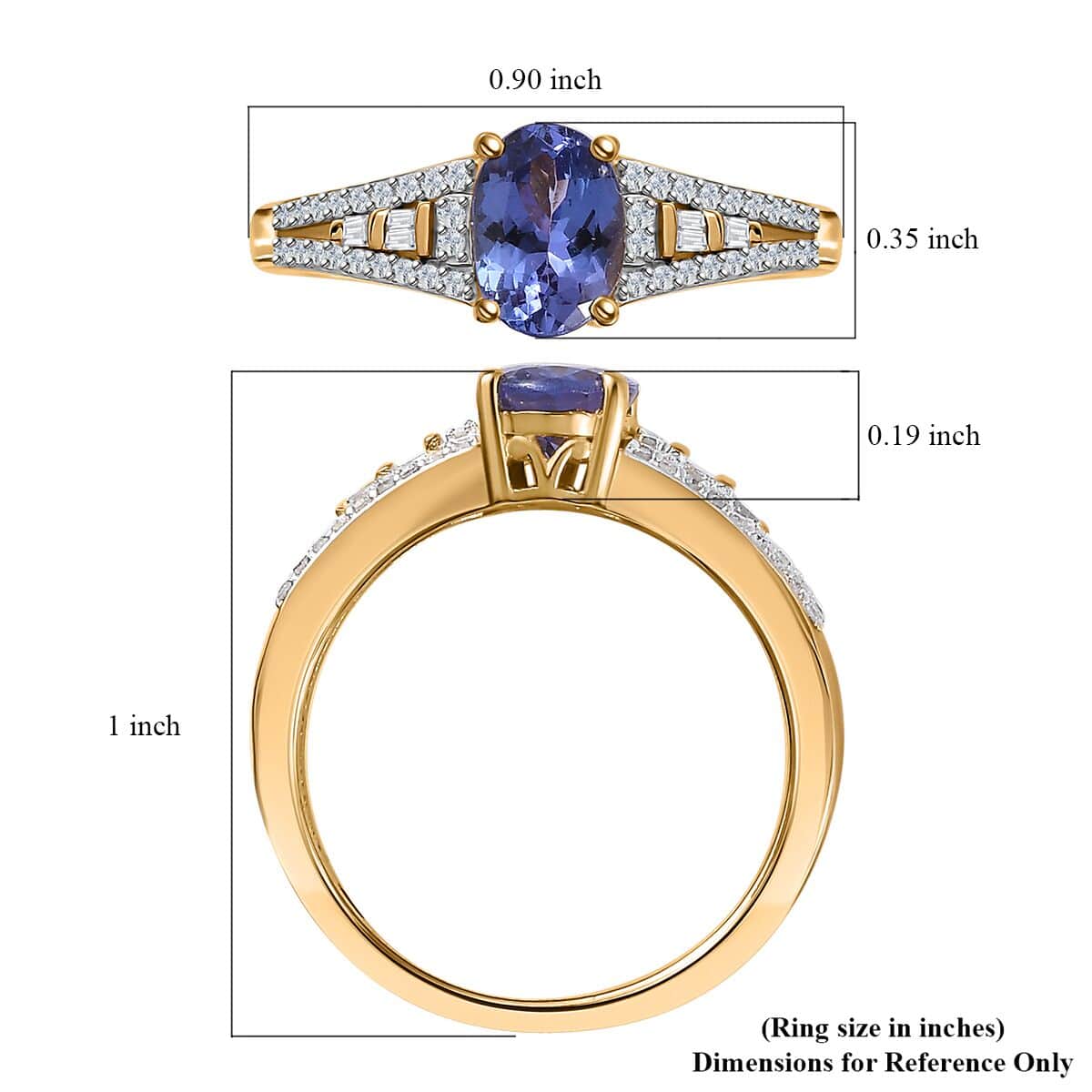 AAA Tanzanite and Diamond Bridge Ring in Vermeil Yellow Gold Over Sterling Silver (Size 6.0) 1.30 ctw image number 5